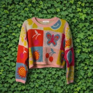 Pink Multi Patchwork Cropped Sweater
